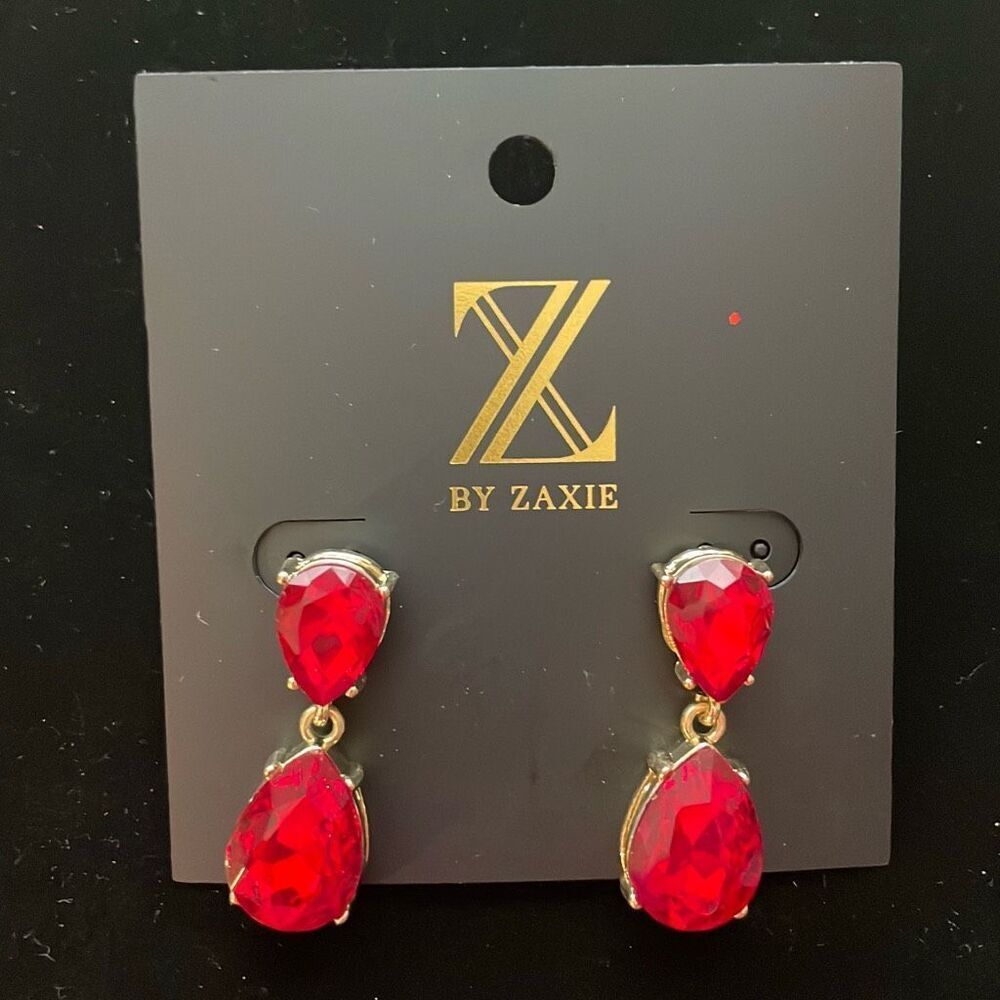 Z by Zaxie Womens Gold Tone 1.25" Drop Dangle Earrings Red‎ Stones New with tags